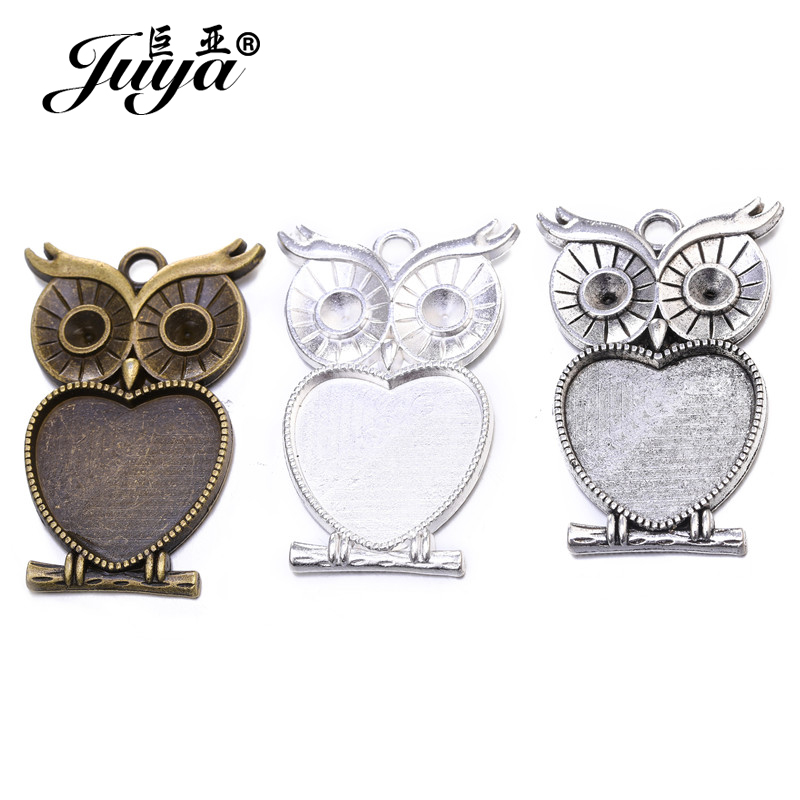 5pcs/lot 25mm Heart Shape Owl  – обзор и цена Bezels Set Pendant